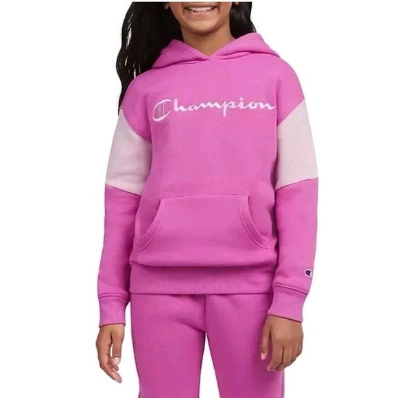 Champion Girls Logo Fleece Hoodie Size‎ XS 4-5 Pink - Picture 1 of 11